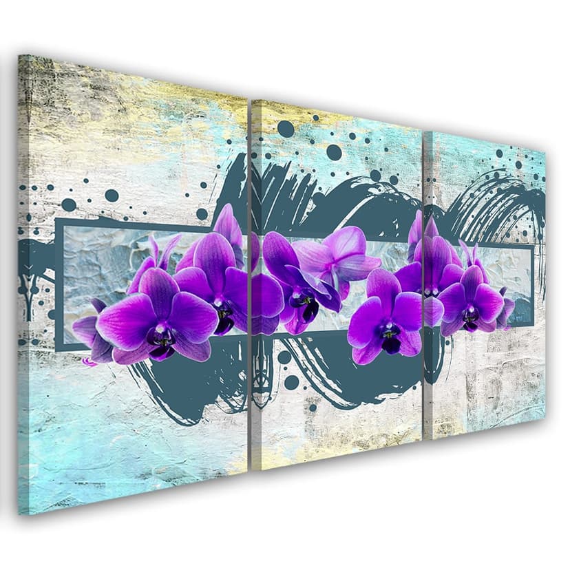Stampa su tela 3 pezzi, fiori di orchidea viola