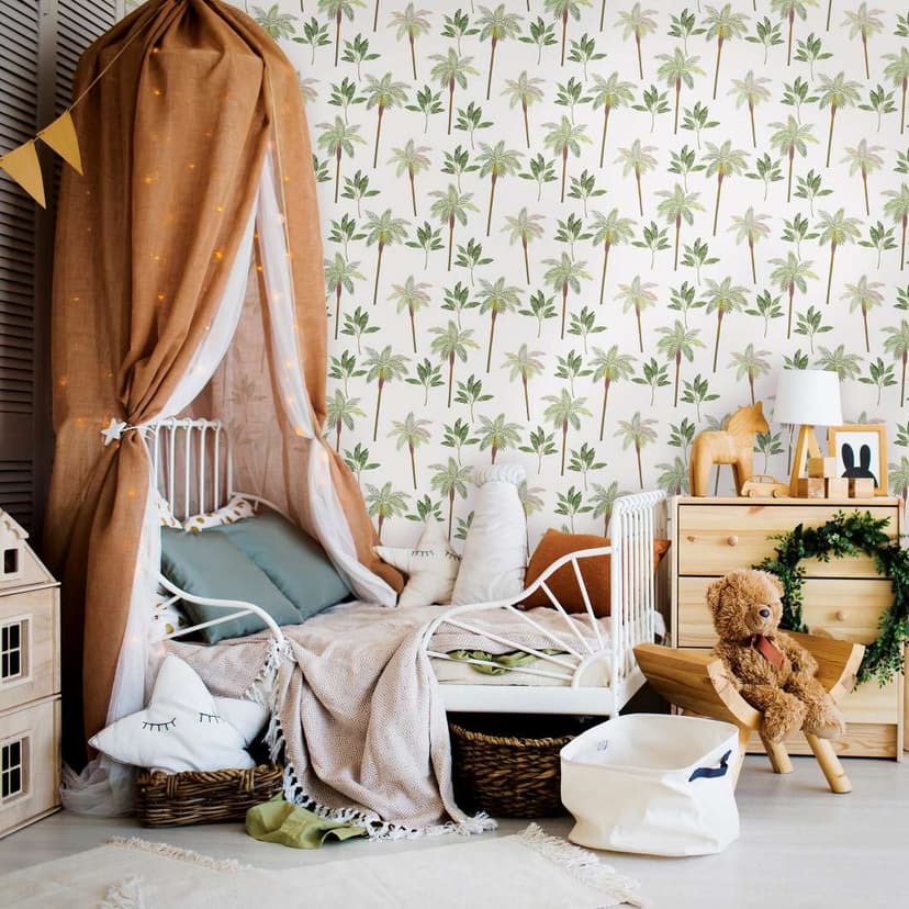 Carta da parati per bambini, carta da parati in tessuto non tessuto con illustrazione Kids Walls bianco, verde, beige