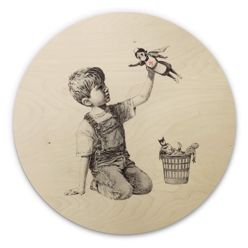 Stampa su legno Banksy - Real Hero tondo