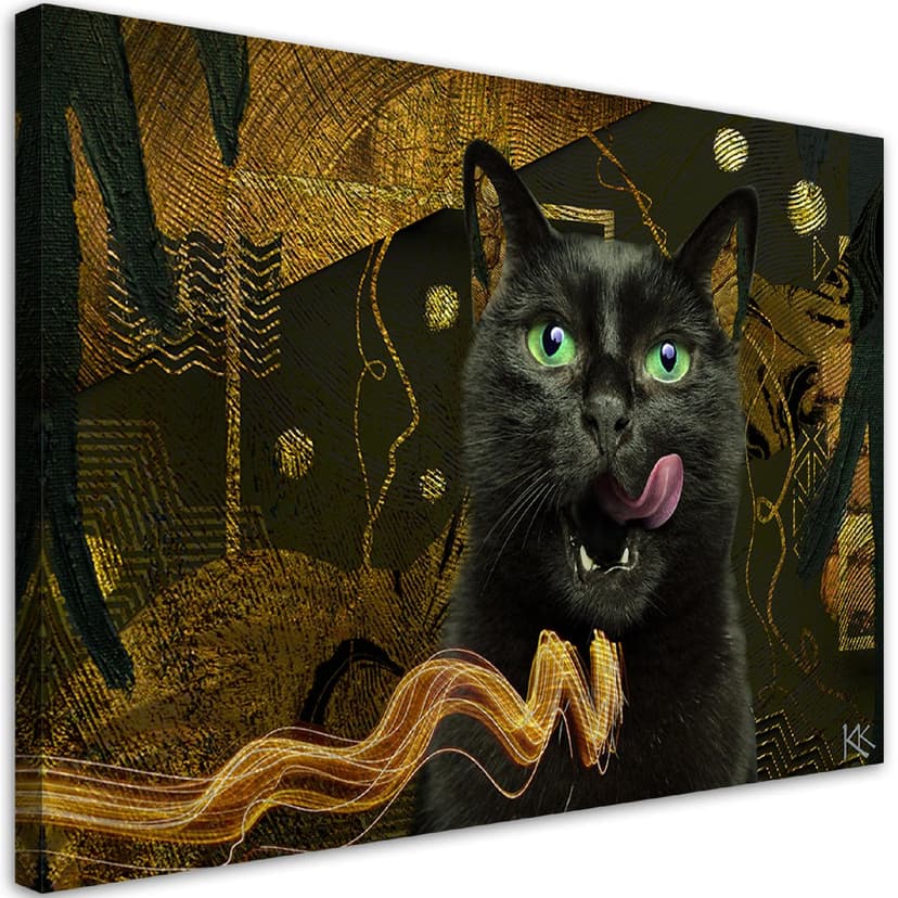 Stampe su tela, Gatto nero dorato astratto