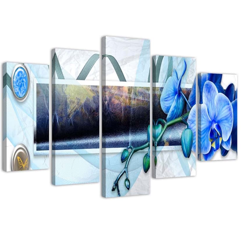 Stampa su tela 5 pezzi, fiore blu orchidea