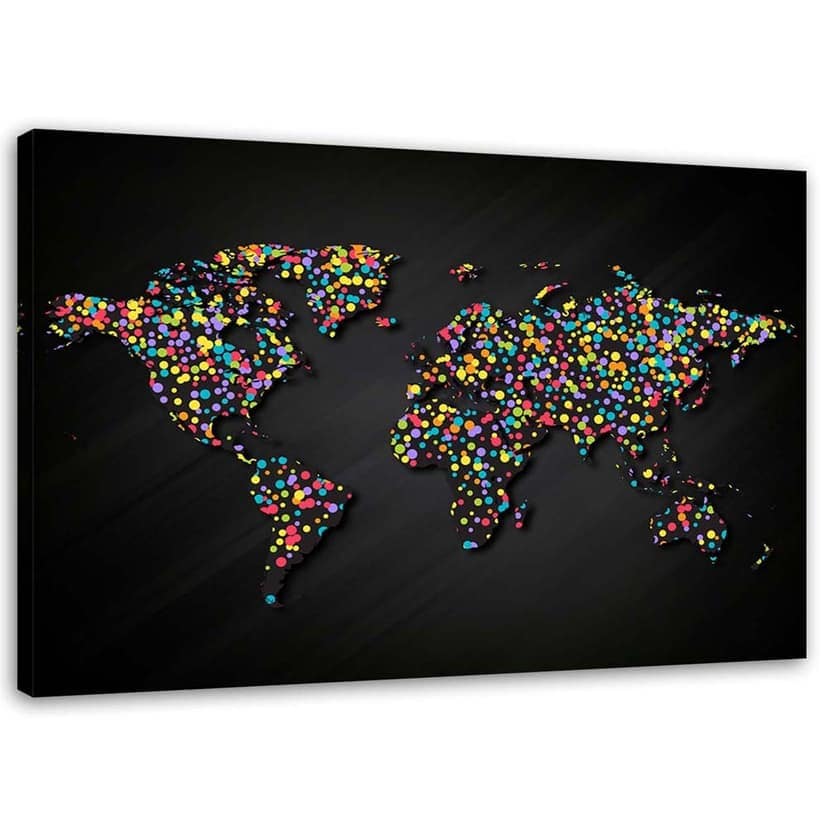 Stampe su tela, Mappa del mondo con punti colorati