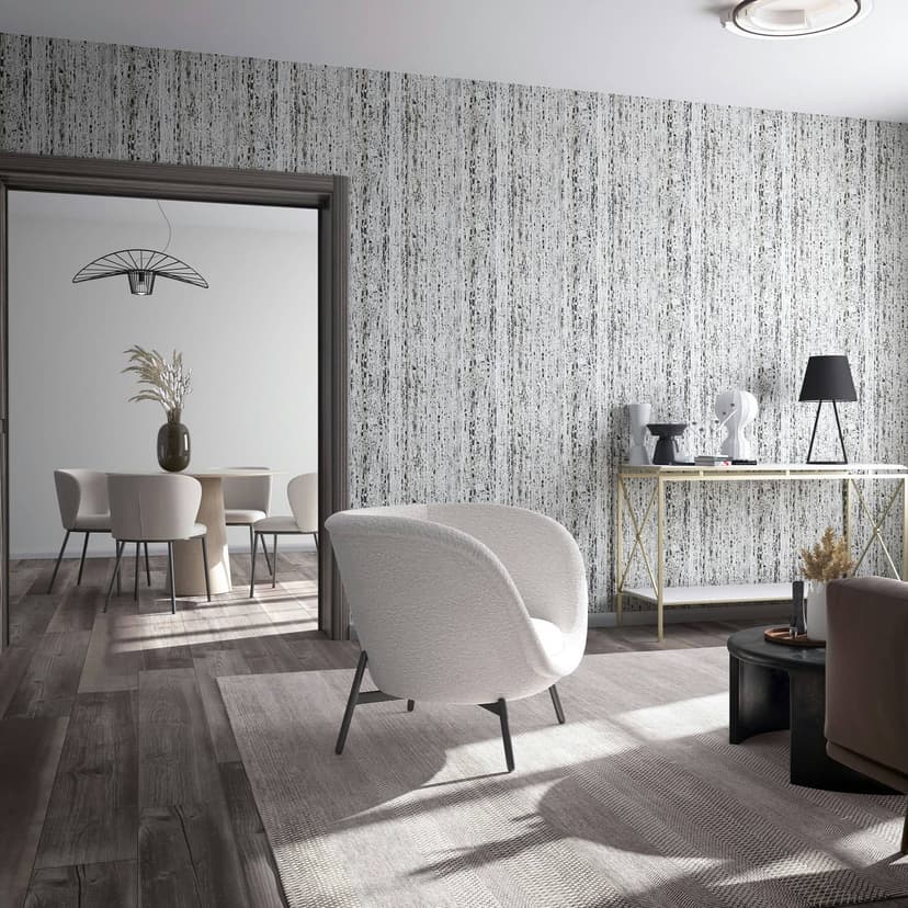 Carta da parati in tessuto non tessuto con effetto pietra di travertino in grigio naturale