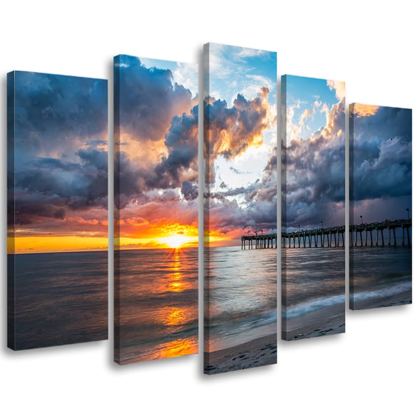 Stampa su tela 5 pezzi, mare al tramonto