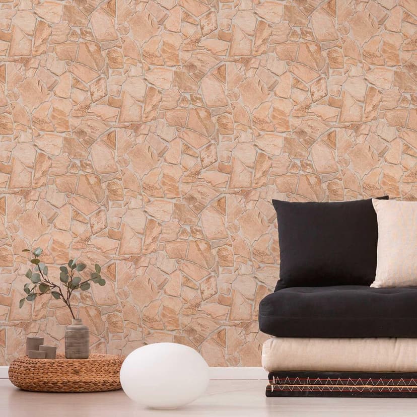 Carta da parati Stone beige crema - Carta da parati effetto pietra - Carta da parati in tessuto non tessuto per il corridoio della camera da letto