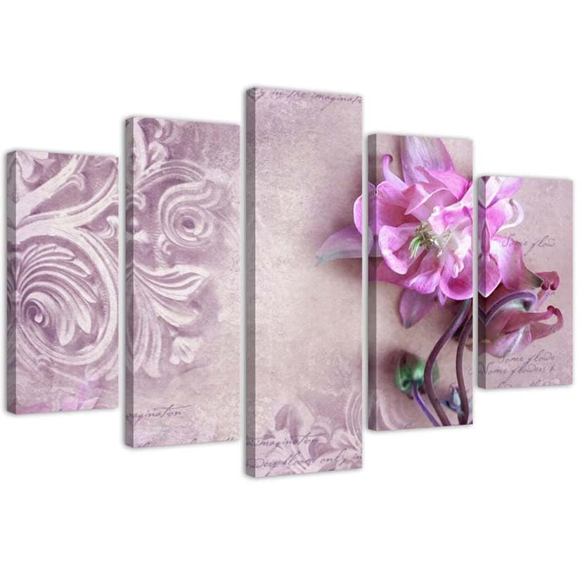 Stampa su tela 5 pezzi Astrazione di fiori rosa