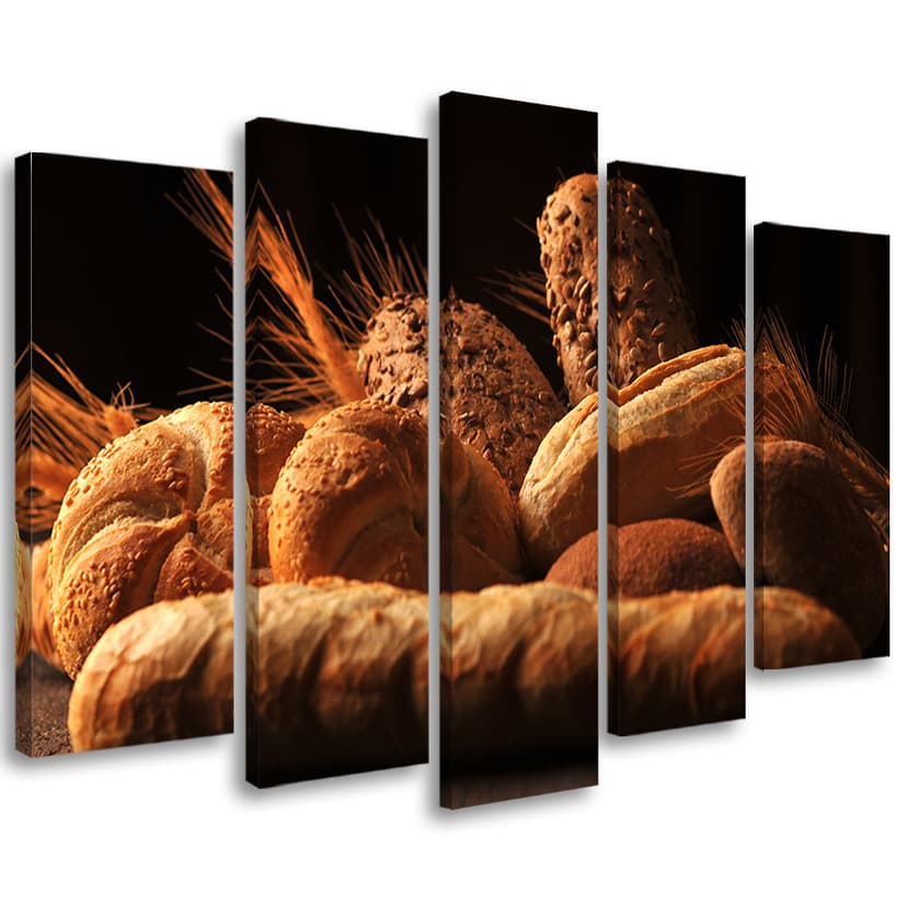 Stampa su tela 5 pezzi, pane e grano