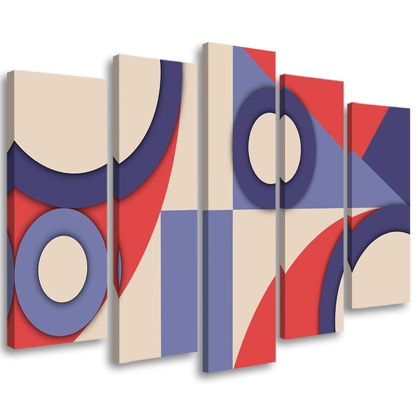 Stampa su tela 5 pezzi, Forme di astrazione geometrica