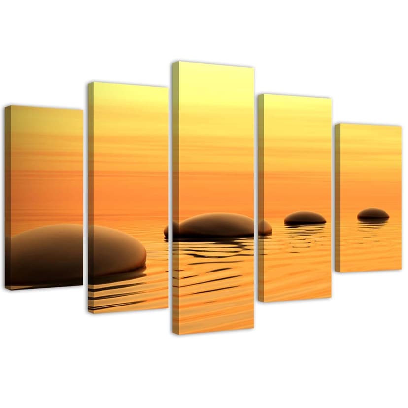 Stampa su tela 5 pezzi Zen Spa Stones Water Yellow