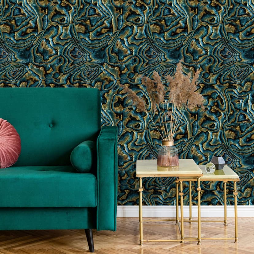 Carta da parati in tessuto non tessuto nei colori blu, verde, marrone, marmo, pietra, grafica moderna