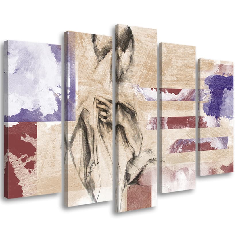 Stampa su tela 5 pezzi Astrazione femminile Beige