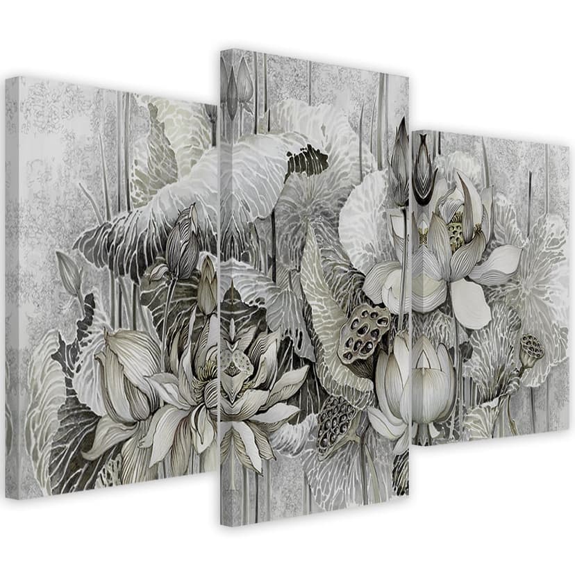 Stampa su tela 3 pezzi, fiori di loto