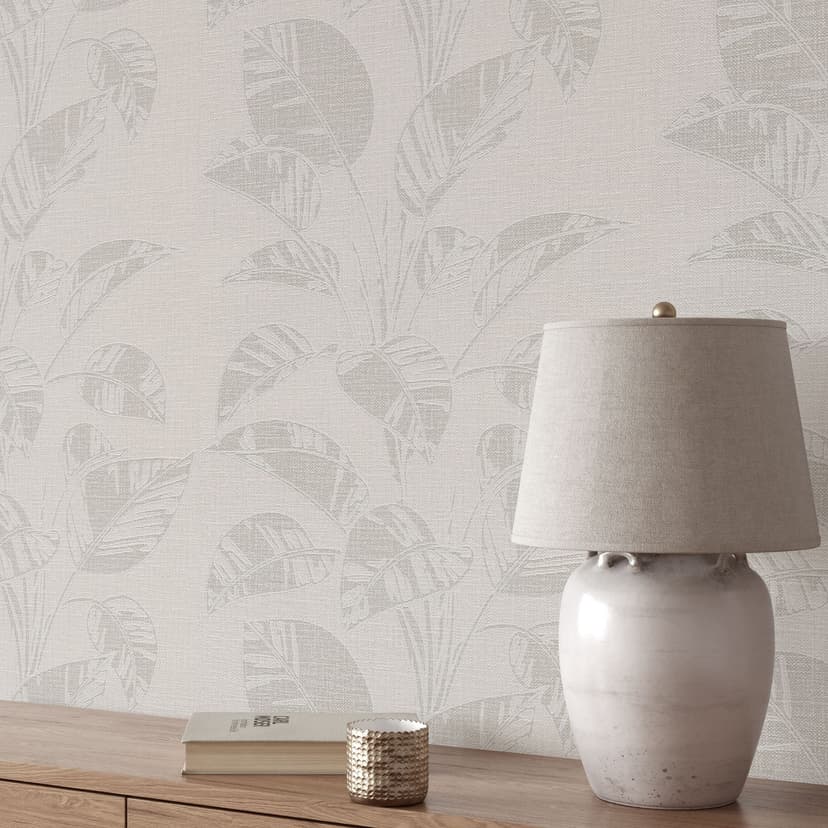 Carta da parati con motivo a foglie Opus beige