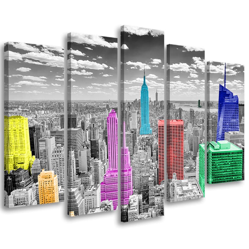 Stampa su tela 5 pezzi Panorama colorato di New York City