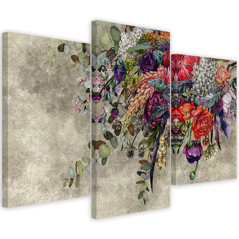 Stampa su tela in 3 parti, bouquet di fiori