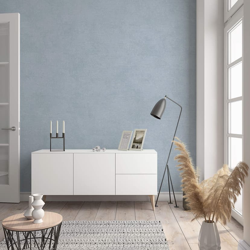 Carta da parati in tessuto non tessuto con struttura e aspetto monocromatico moderno in blu, grigio tinta unita