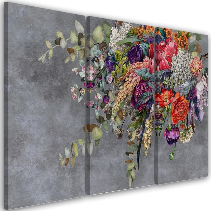 Stampa su tela in 3 parti, bouquet di fiori