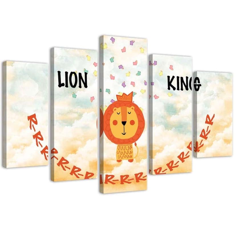 Stampa su tela 5 pezzi, Re Leone Africa