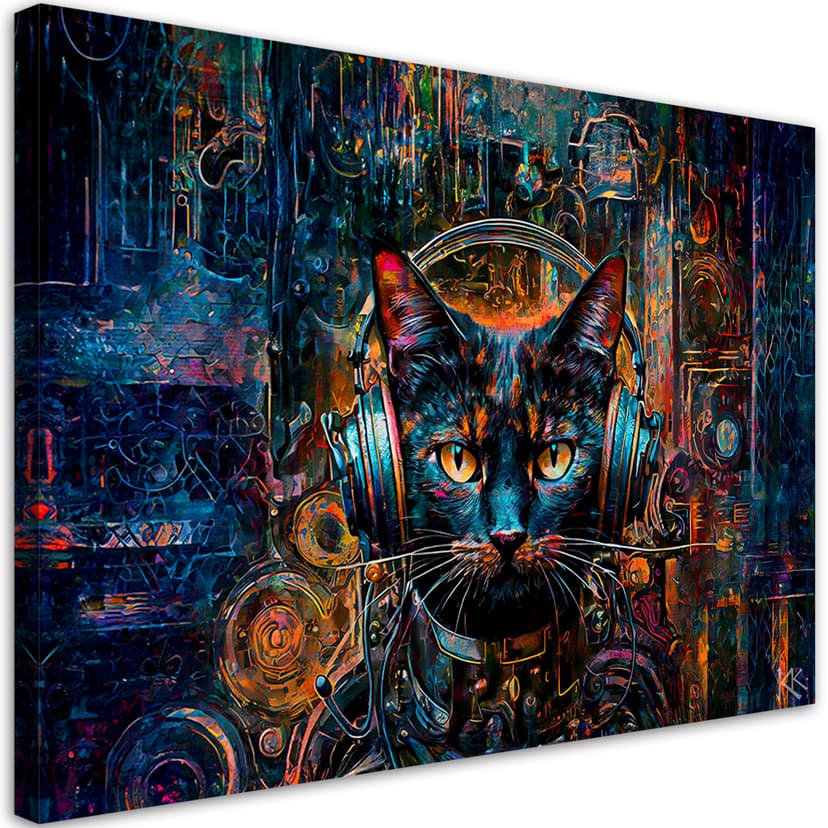 Stampa su tela, Gatto DJ in colori astratti