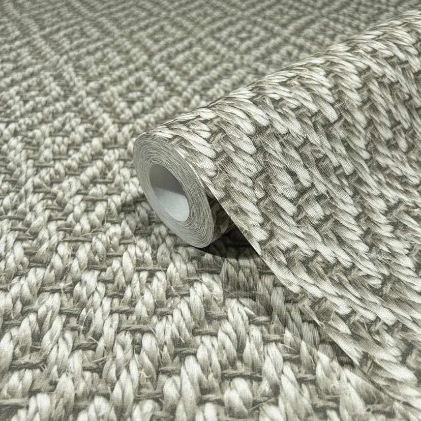 carta da parati in tessuto non tessuto con motivo a rombi in vimini 3D beige, grigio