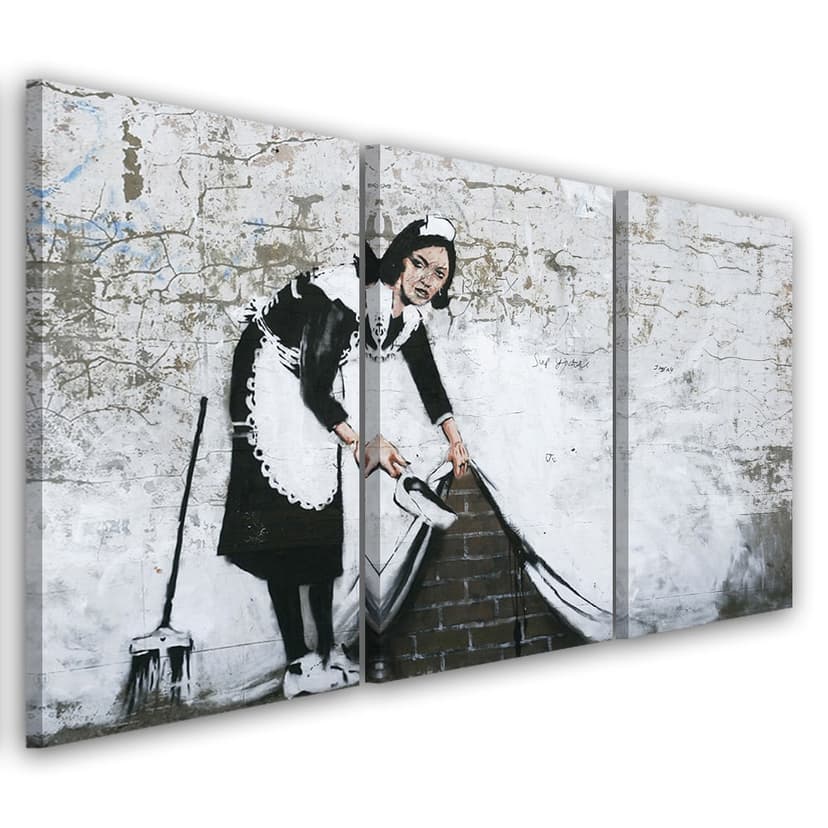 Stampa su tela 3 pezzi, Banksy Maid Street Art