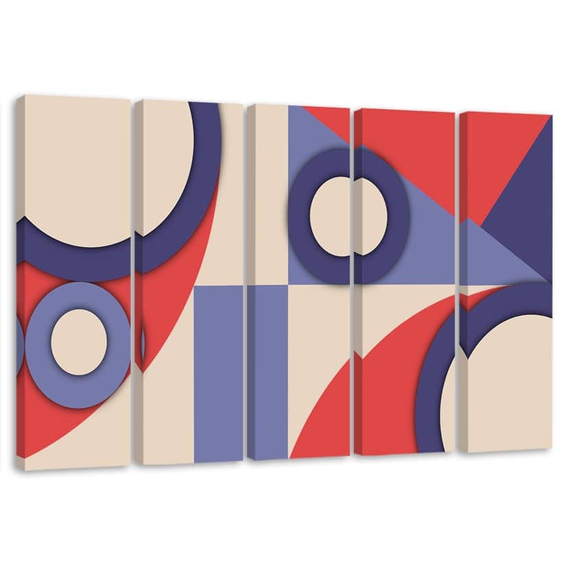 Stampa su tela 5 pezzi, Forme di astrazione geometrica