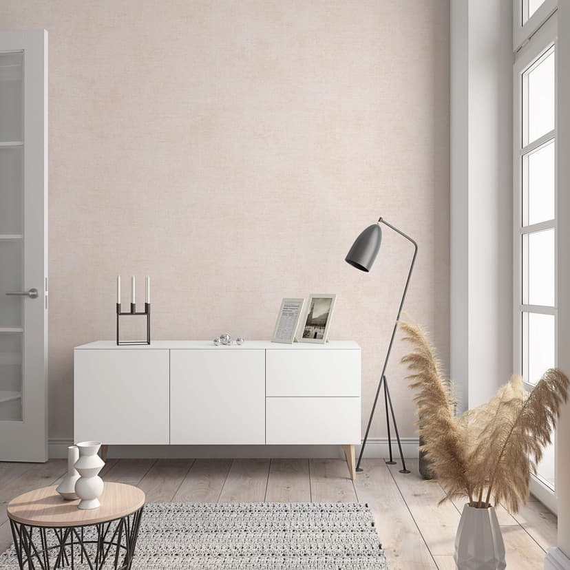 Carta da parati in tessuto non tessuto con look monocromatico moderno e texture in tinta unita beige