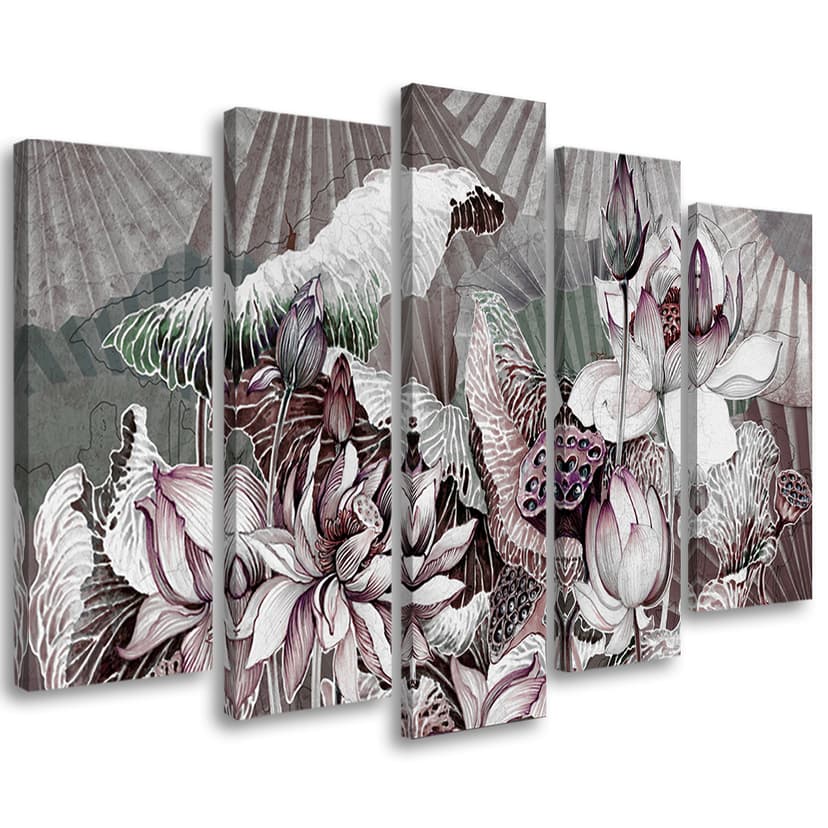 Stampa su tela 5 pezzi, Holy Lotus e Fanter