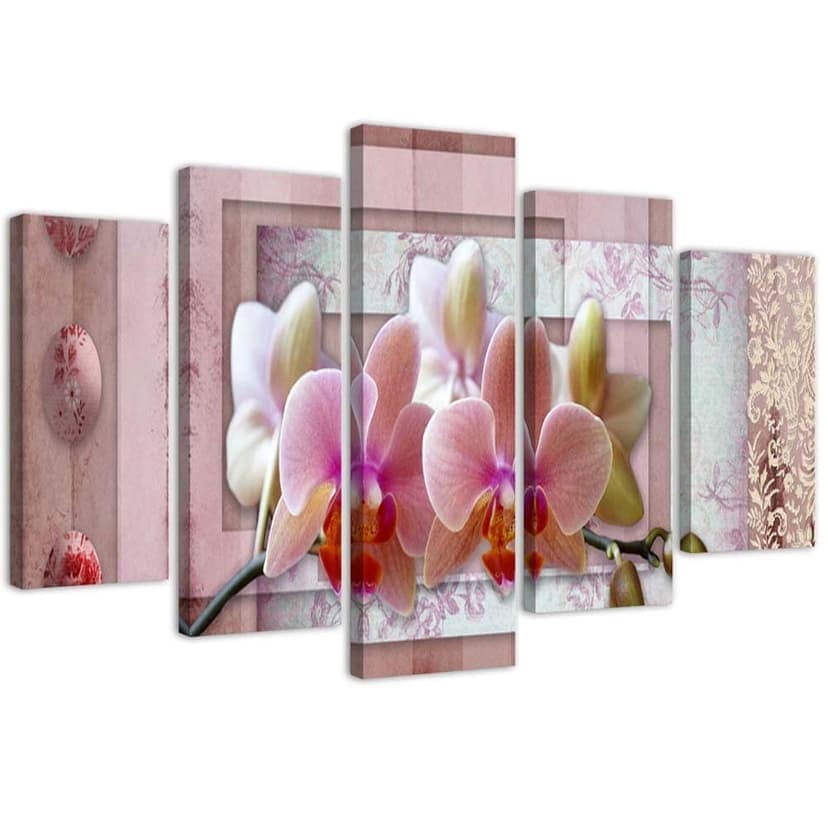 Stampa su tela 5 pezzi Fiore rosa orchidea
