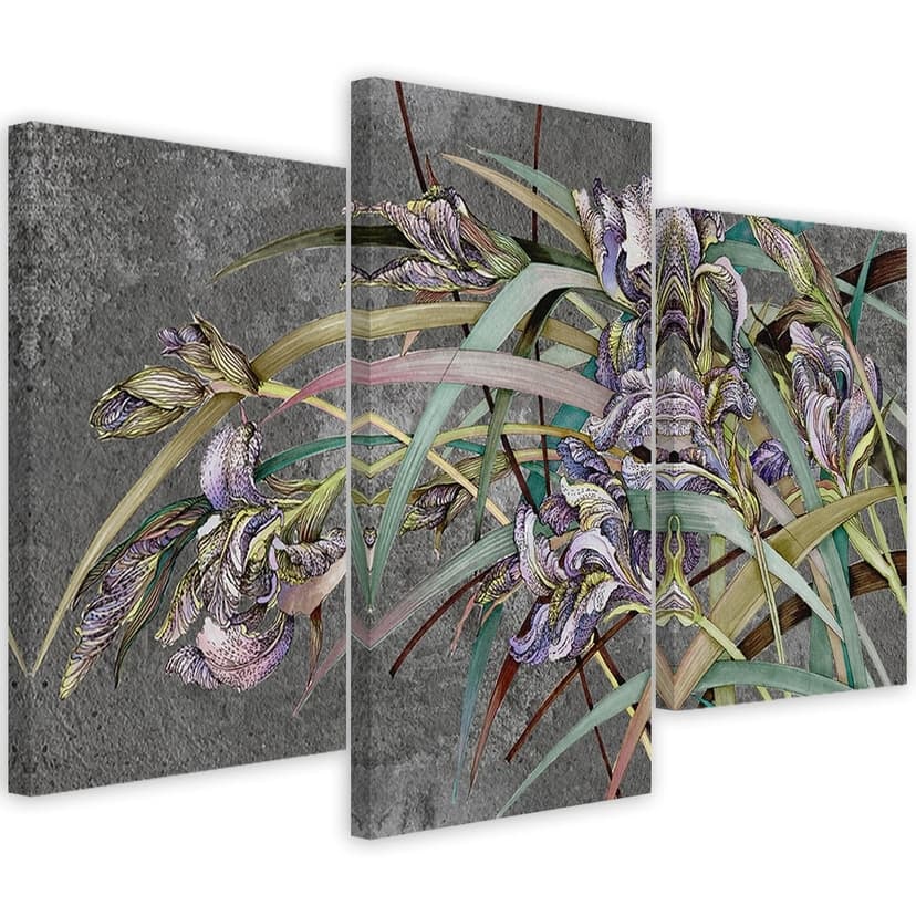 Stampa su tela in 3 pezzi, fiori di iris al vento