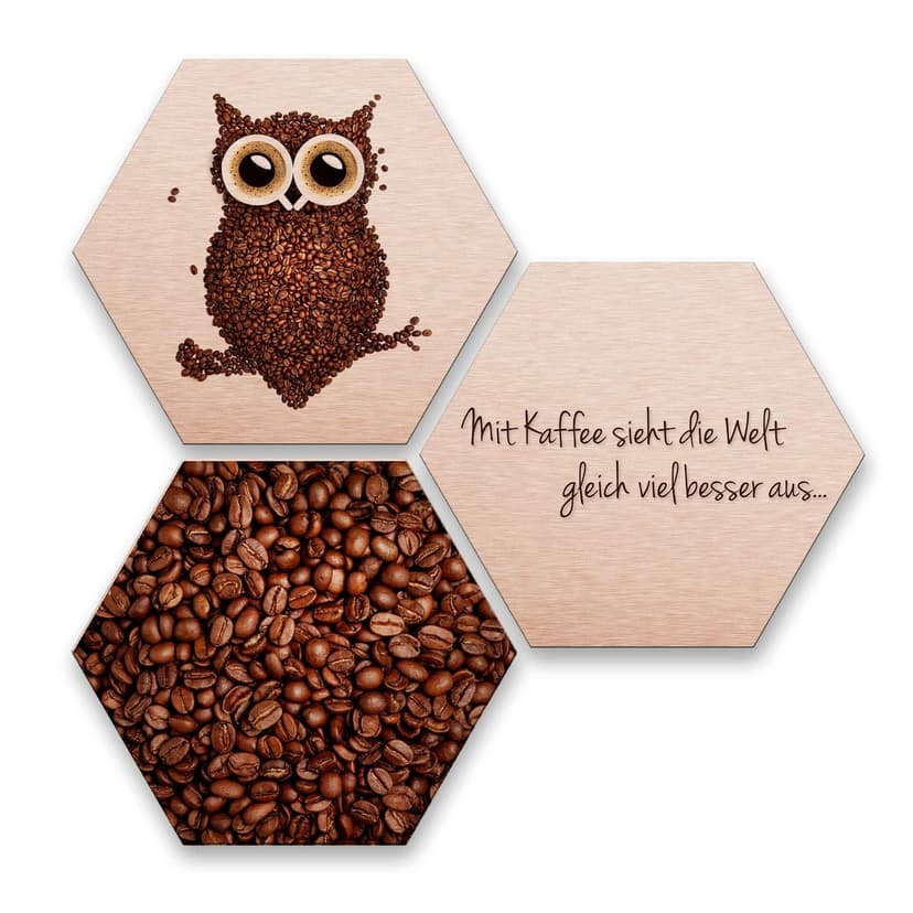 Hexagon - Alu-Dibond-Kupfereffekt - Kaffeeeule (3e