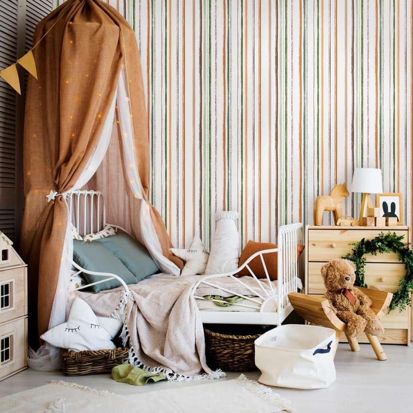 Carta da parati per bambini, carta da parati in tessuto non tessuto con illustrazione Kids Walls bianco, verde, beige