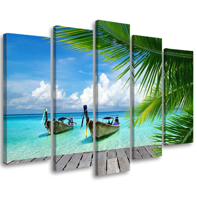 Stampa su tela 5 pezzi Tropical Beach Sea Barche