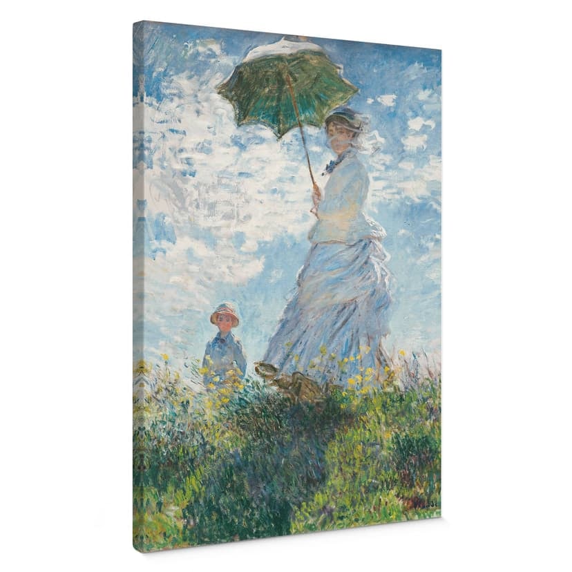 Stampe su tela Monet - Donna con ombrellino - Madame Monet e suo figlio