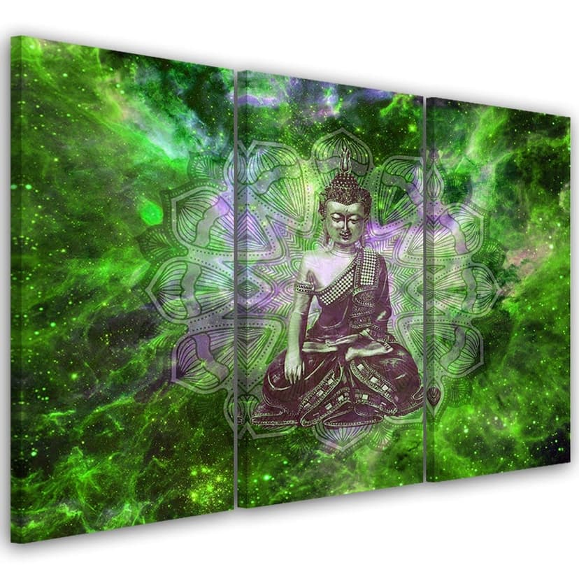 Stampa su tela 3 pezzi, Buddha Mandala Nature Green