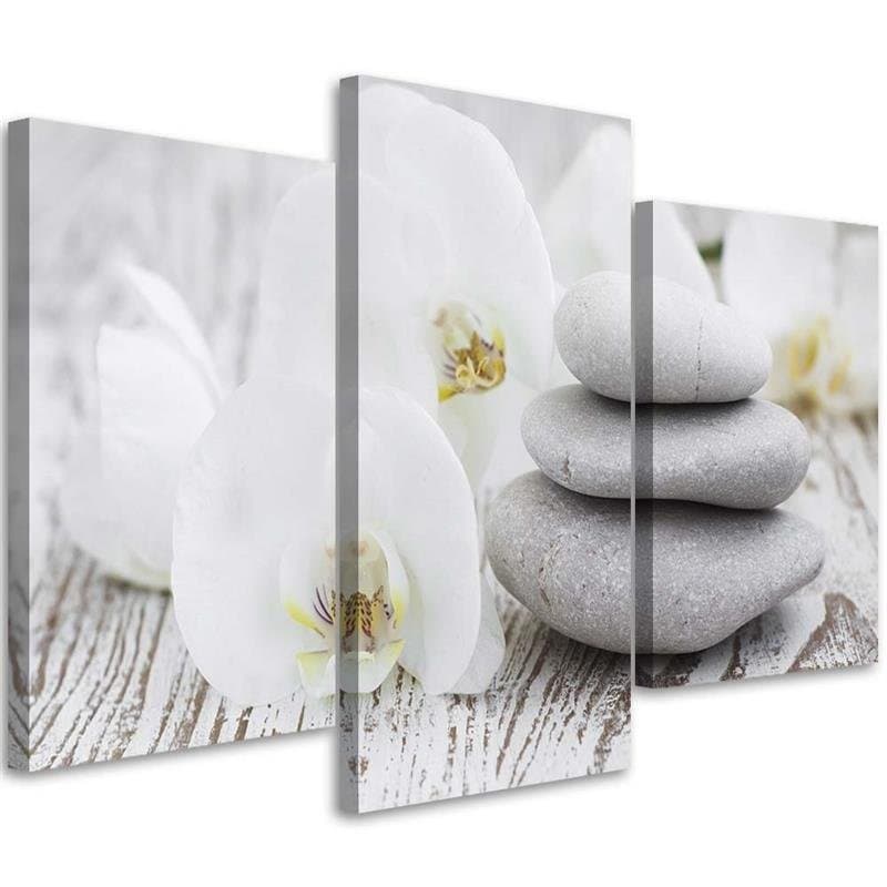Stampa su tela 3 pezzi, orchidee Zen Spa Stones