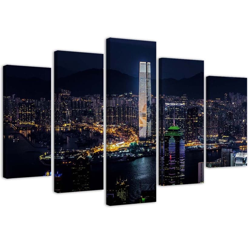 Stampa su tela 5 pezzi, Skyline City Skyscraper