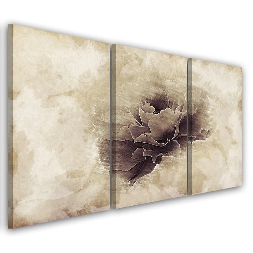 Stampa su tela in 3 pezzi, Rose Flower Vintage Beige