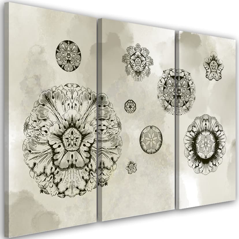 Stampa su tela in 3 pezzi, forme geometriche floreali