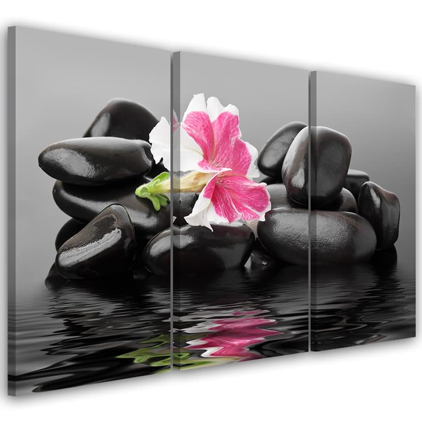 Stampa su tela 3 pezzi Pietre Fiore Zen Spa