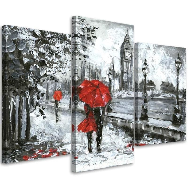 Stampa su tela 3 pezzi Una passeggiata a Londra in rosso