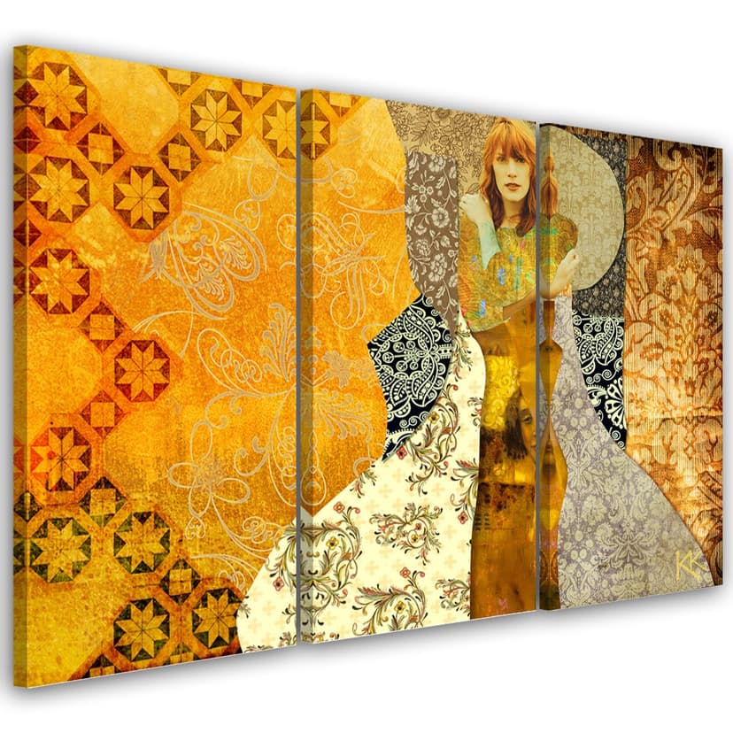 Stampa su tela 3 pezzi, una donna con uno sfondo decorativo