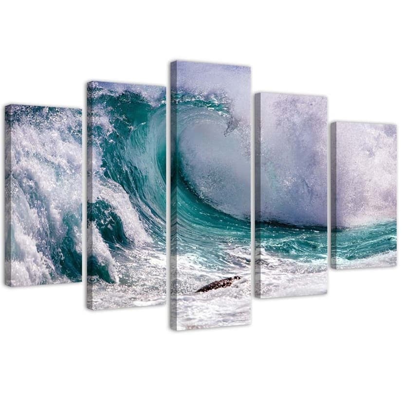 Stampa su tela 5 pezzi, natura onda mare