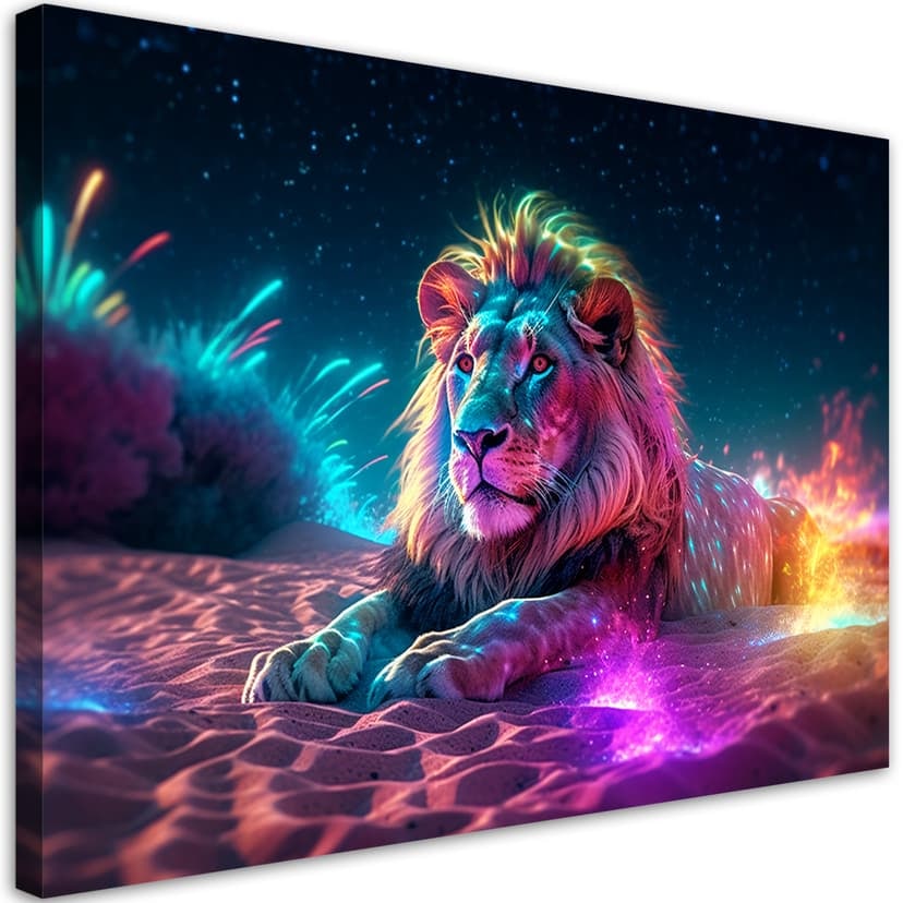 Quadro Astrazione della natura del leone al neon