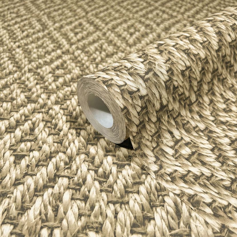carta da parati in tessuto non tessuto con motivo a diamante 3D in vimini beige aspetto tessile
