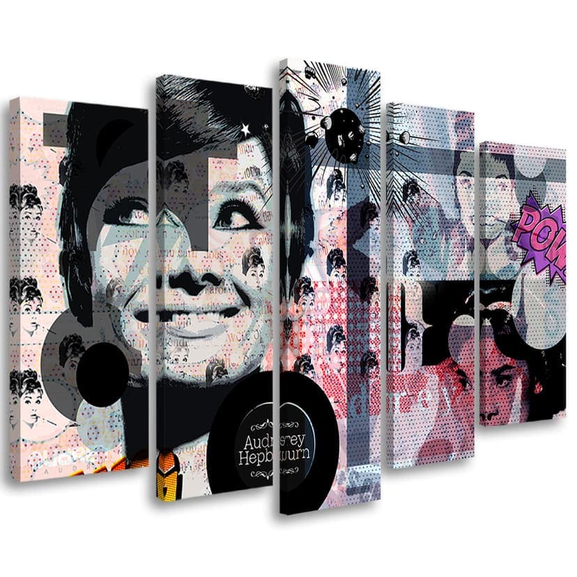 Stampa su tela 5 pezzi, Audrey Hepburn attrice