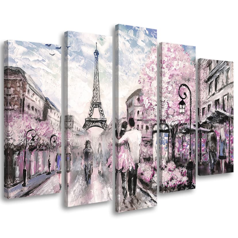 Stampa su tela 5 pezzi Francia Parigi Torre Pastello