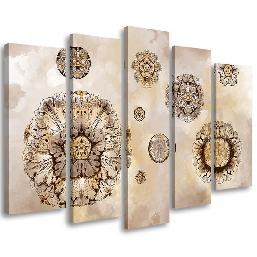 Stampa su tela 5 pezzi, forme geometriche floreali