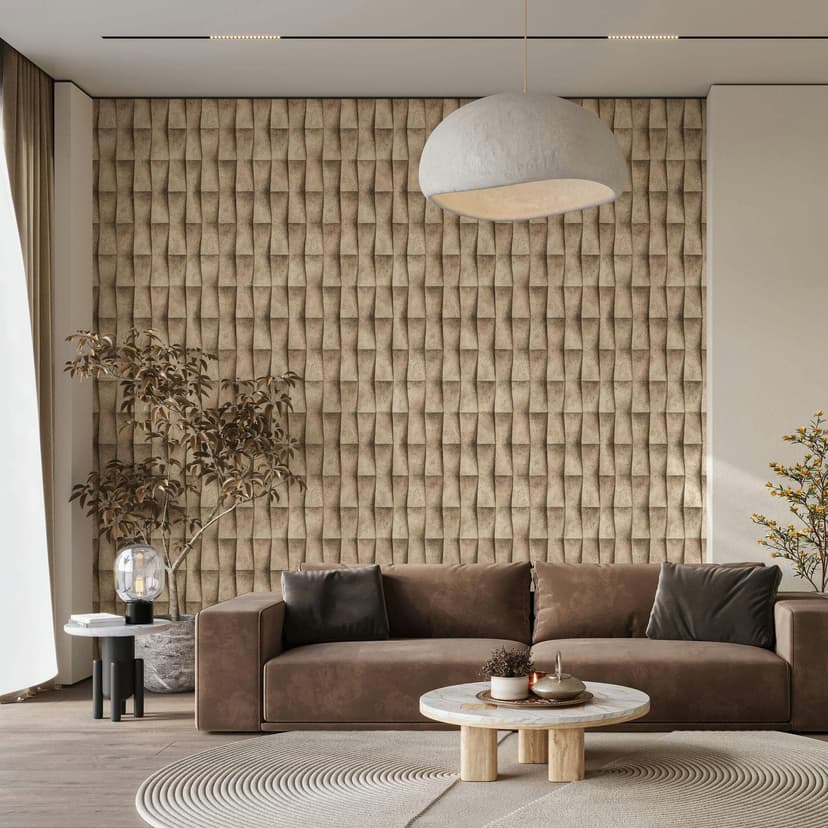 Carta da parati in tessuto non tessuto in gesso beige illusione 3D look strisce look moderno industriale