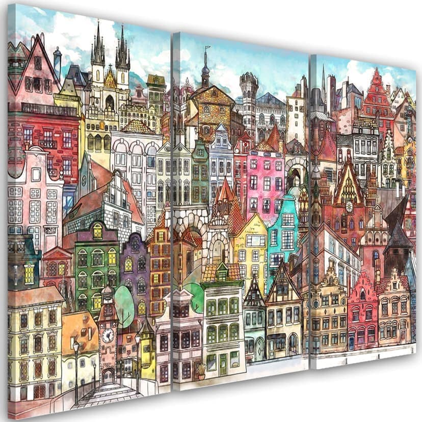 Stampa su tela 3 pezzi, Città felice